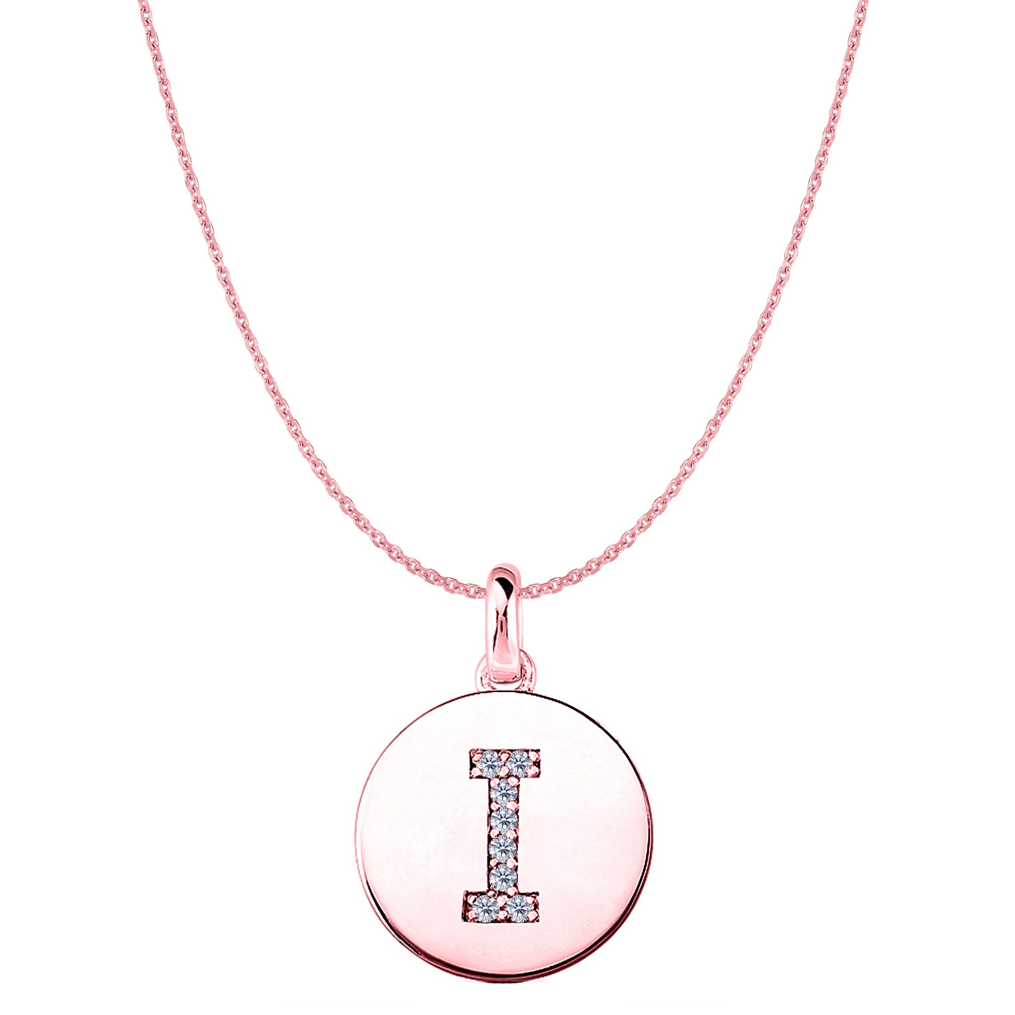 "I" Diamond Initial 14K Rose Gold Disk Pendant (0,08ct) fina designersmycken för män och kvinnor