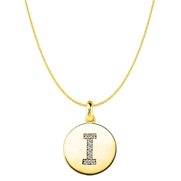 "I" Diamond Initial 14K Yellow Gold Disk Pendant (0.08ct) - JewelryAffairs
 - 1