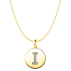 Pendentif disque en or jaune 14 carats avec initiale en diamant "I" (0,08 ct), bijoux de créateur raffinés pour hommes et femmes