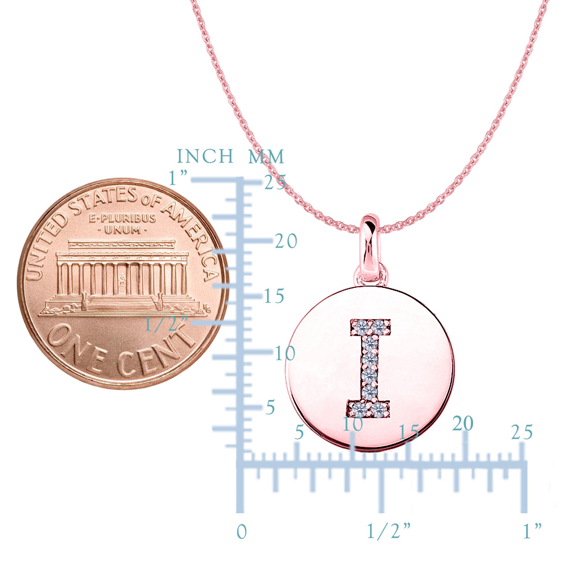 "I" Diamond Initial 14K Rose Gold Disk Pendant (0,08ct) fine designersmykker for menn og kvinner