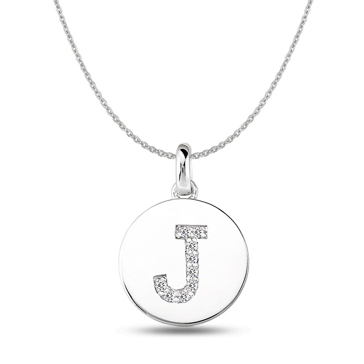 "J" Diamond Initial 14K White Gold Disk Pendant (0.09ct) fine designer jewelry for men and women