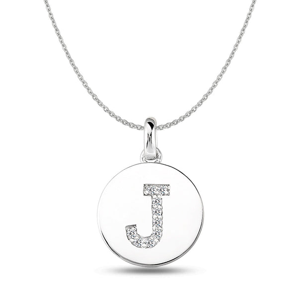 "J" Diamond Initial  14K White Gold Disk Pendant (0.09ct) - JewelryAffairs
 - 1