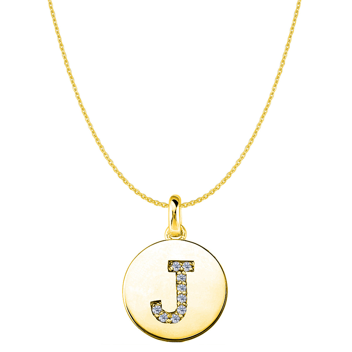 "J" Diamond Initial 14K Yellow Gold Disk Pendant (0.09ct) fine designer jewelry for men and women