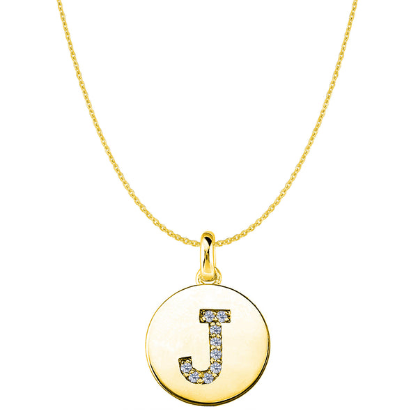 "J" Diamond Initial 14K Yellow Gold Disk Pendant (0.09ct) - JewelryAffairs
 - 1