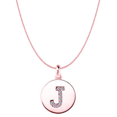 "J" Diamond Initial 14K Rose Gold Disk Pendant (0.09ct) - JewelryAffairs
 - 1