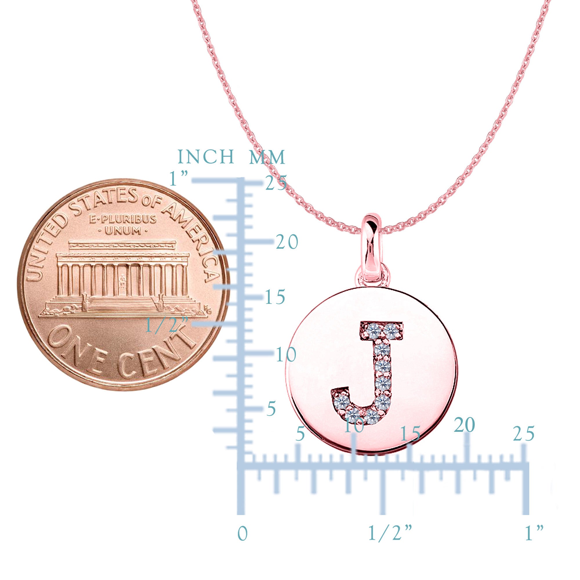 "J" Diamond Initial 14K Rose Gold Disk Pendant (0.09ct) - JewelryAffairs
 - 2