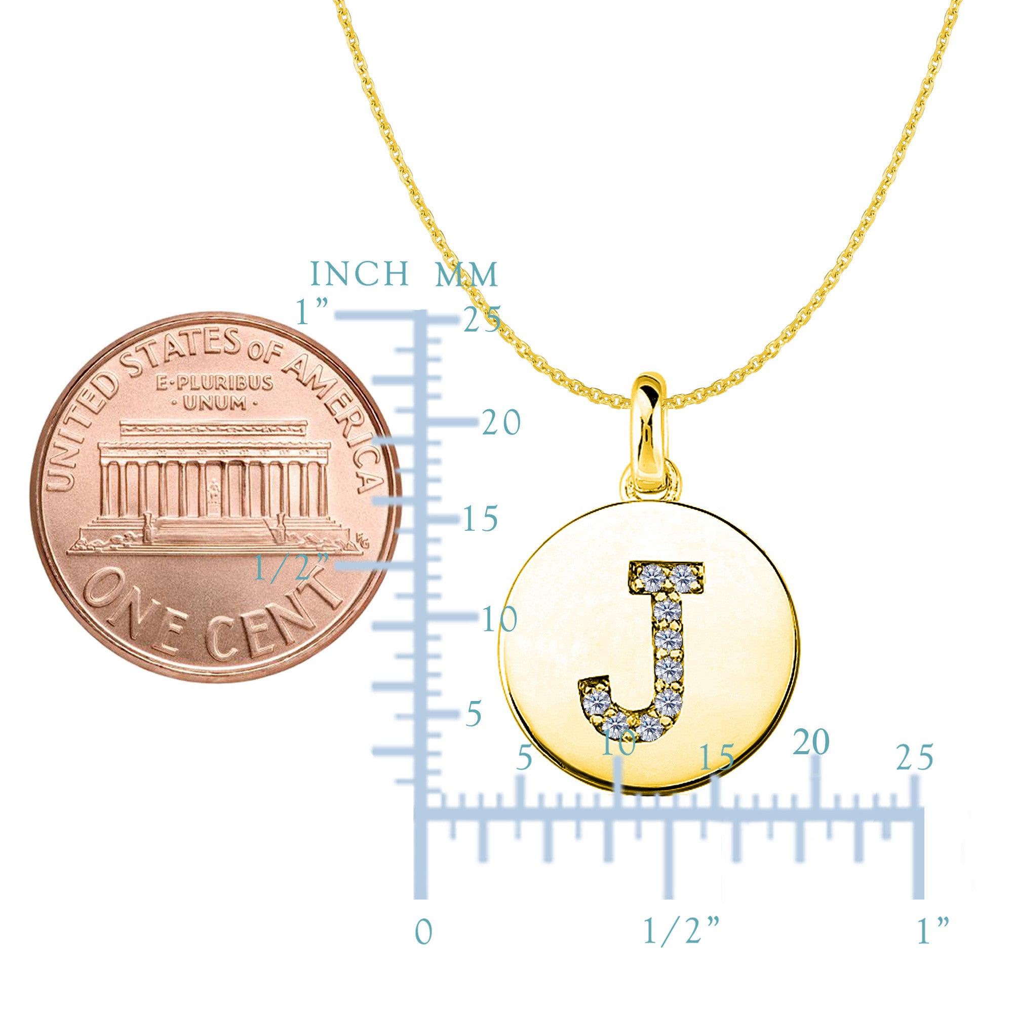 "J" Diamond Initial 14K Yellow Gold Disk Pendant (0.09ct) fine designer jewelry for men and women