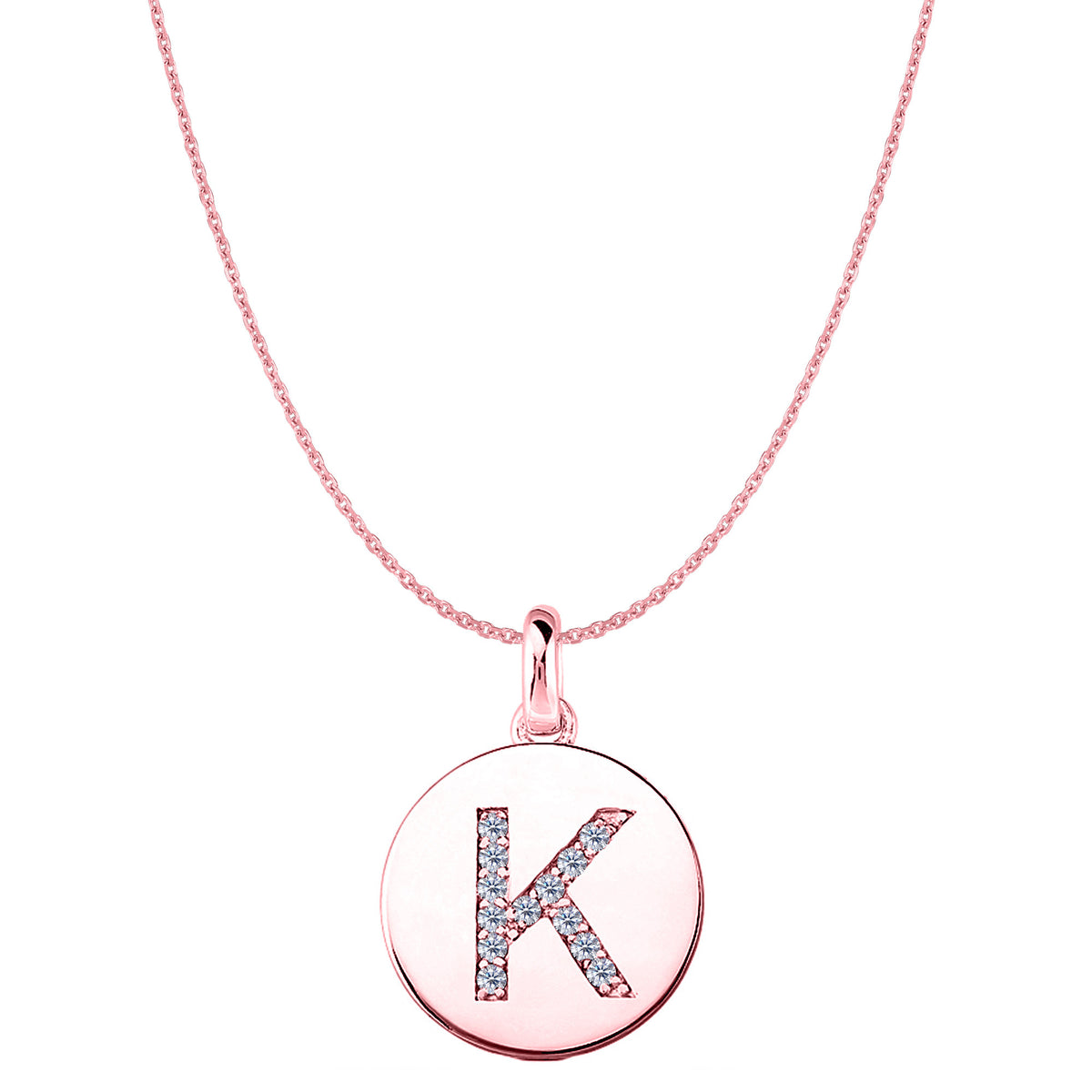 "K" Diamond Initial 14K Rose Gold Disk Pendant (0.13ct) - JewelryAffairs
 - 1