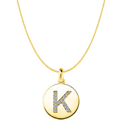 "K" Diamond Initial 14K Yellow Gold Disk Pendant (0.13ct) - JewelryAffairs
 - 1