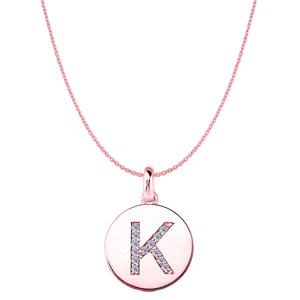 "K" Diamond Initial 14K Rose Gold Disk Pendant (0.13ct) - JewelryAffairs
 - 1