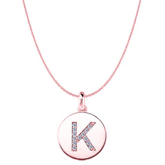 "K" Diamond Initial 14K Rose Gold Disk Pendant (0.13ct) - JewelryAffairs
 - 1