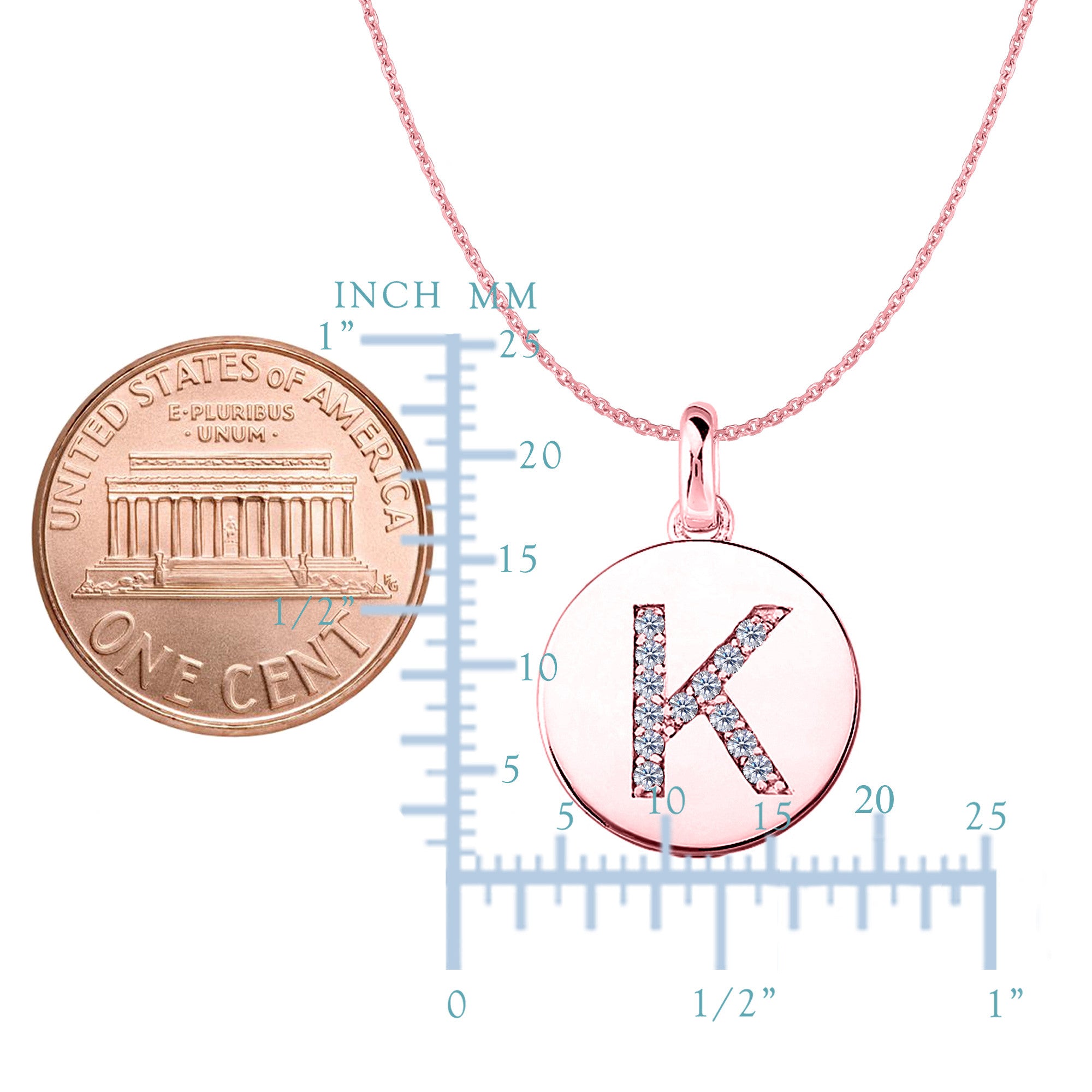 "K" Diamond Initial 14K Rose Gold Disk Pendant (0.13ct) fine designer jewelry for men and women