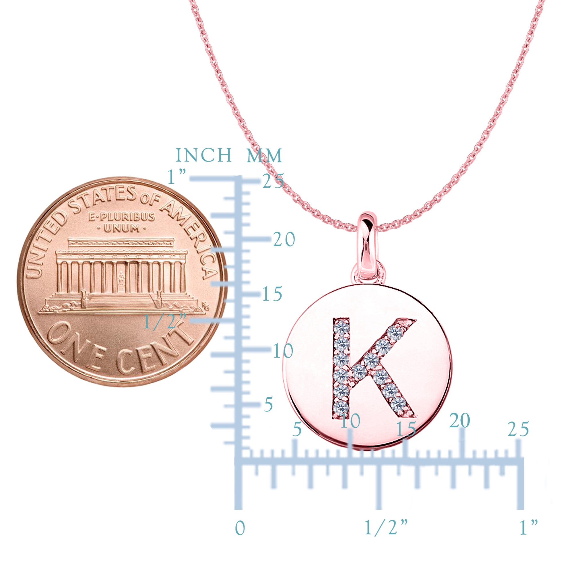 "K" Diamond Initial 14K Rose Gold Disk Pendant (0.13ct) - JewelryAffairs
 - 2