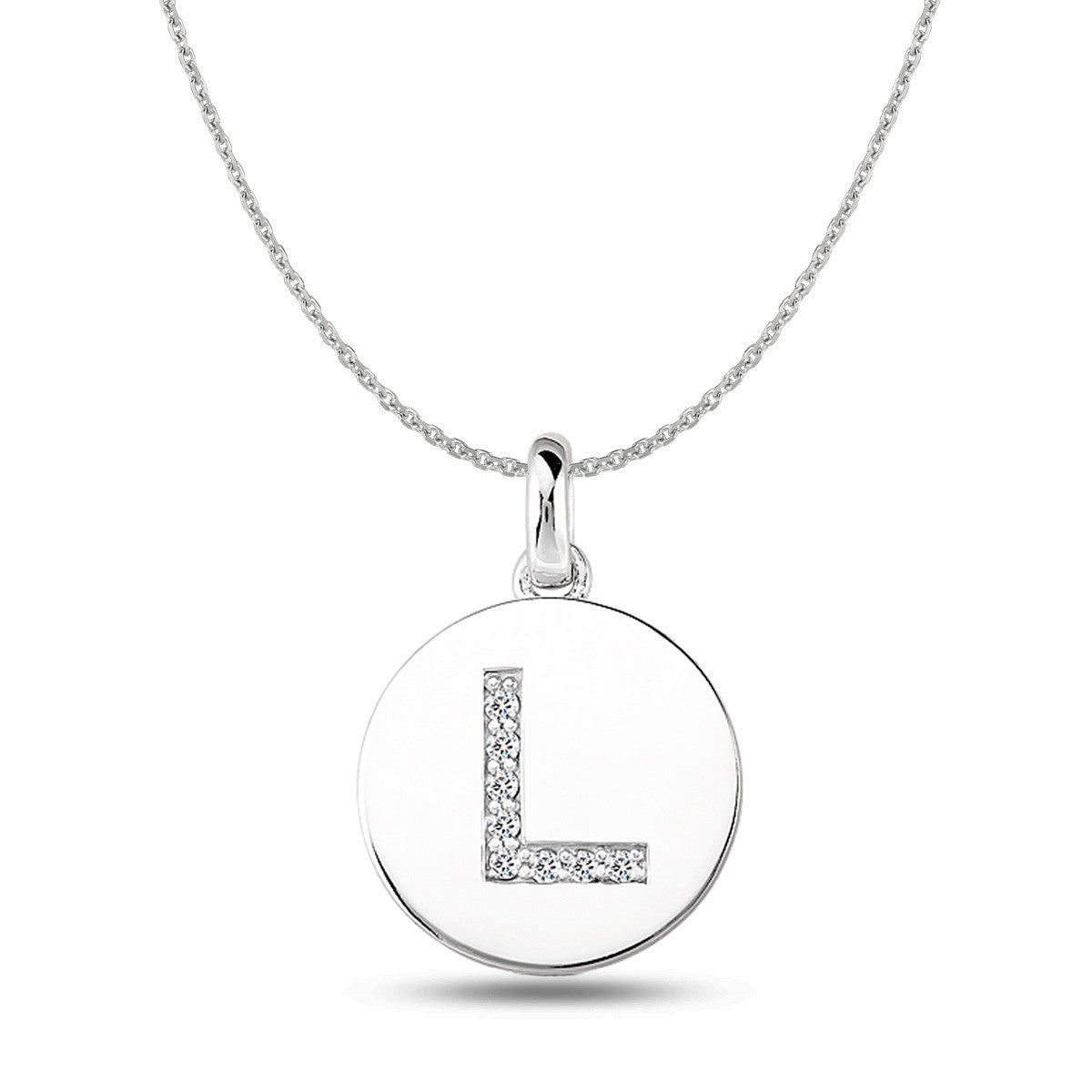 "L" Diamond Initial  14K White Gold Disk Pendant (0.08ct) - JewelryAffairs
 - 1