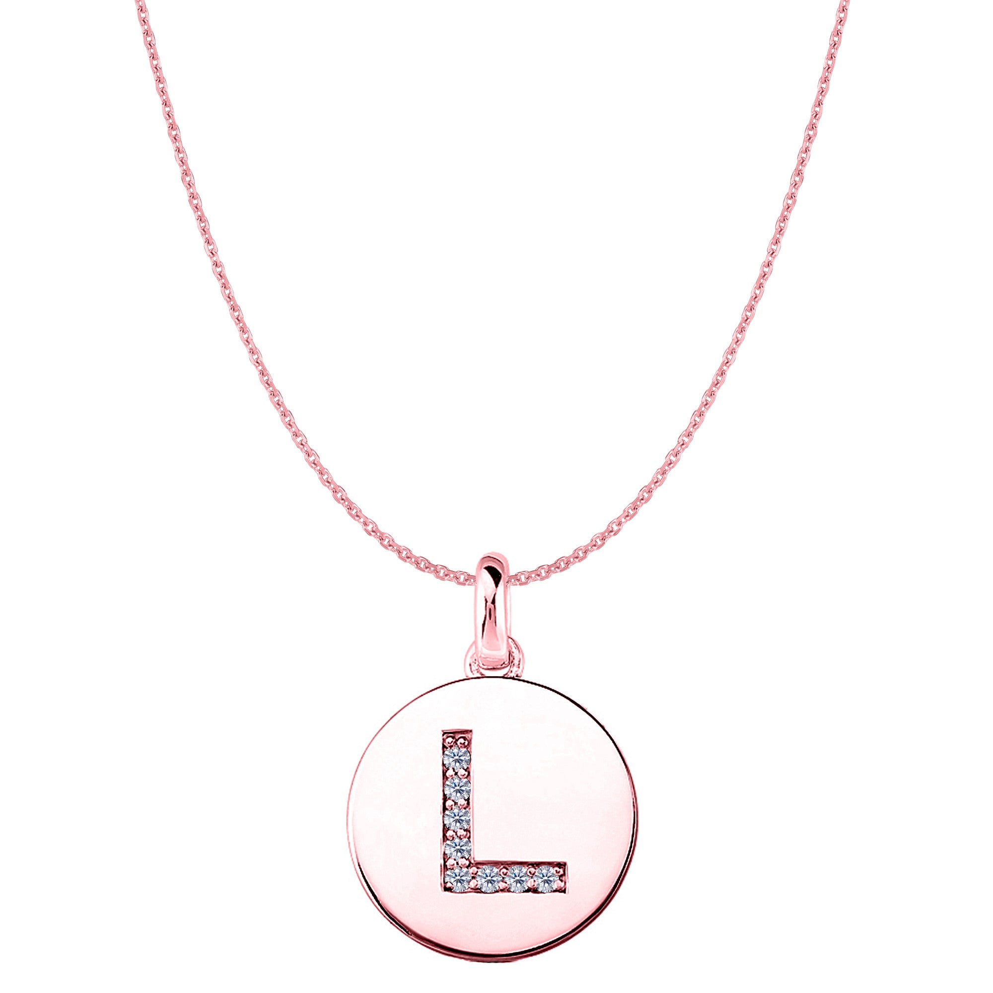 "L" Diamond Initial 14K Rose Gold Disk Pendant (0.08ct) - JewelryAffairs
 - 1