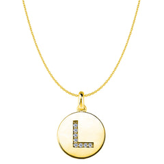 "L" Diamond Initial 14K Yellow Gold Disk Pendant (0,08ct) fine designersmykker til mænd og kvinder