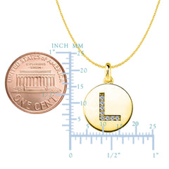 Colgante de disco de oro amarillo de 14 quilates con inicial de diamante "L" (0,08 quilates), joyería fina de diseño para hombres y mujeres
