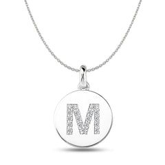 "M" Diamond Initial  14K White Gold Disk Pendant (0.17ct) - JewelryAffairs
 - 1