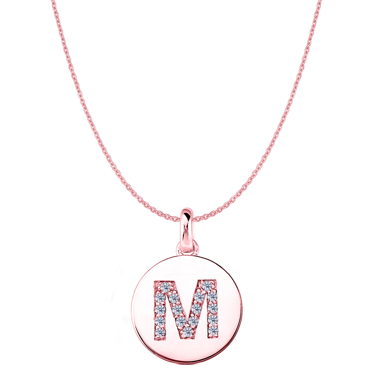 "M" Diamond Initial 14K Rose Gold Disk Pendant (0.17ct) fine designer jewelry for men and women