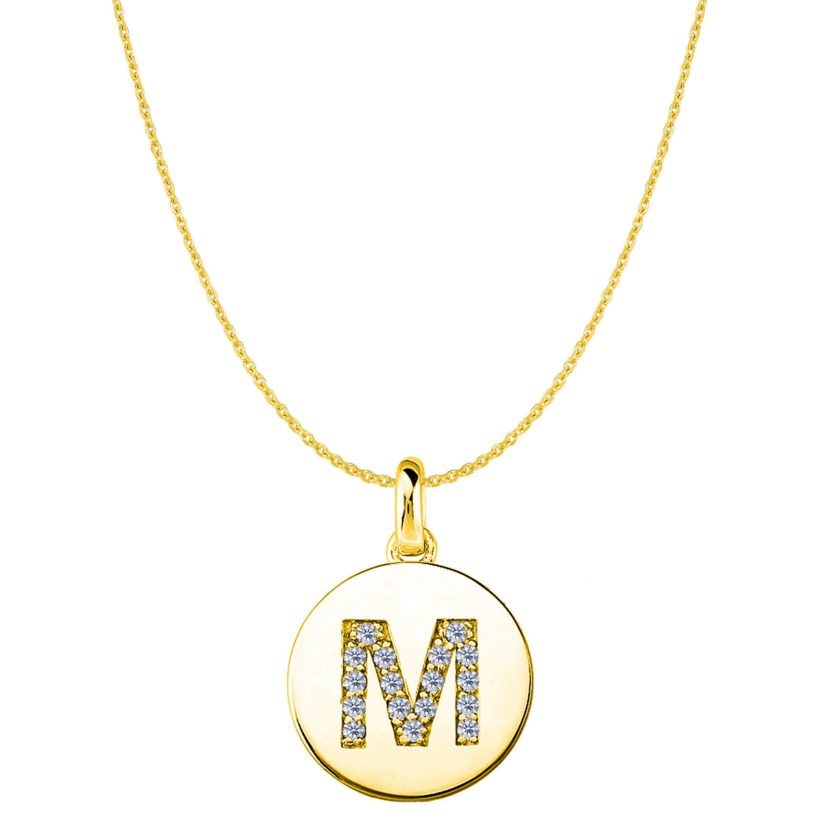"M" Diamond Initial 14K Yellow Gold Disk Pendant (0.17ct) - JewelryAffairs
 - 1