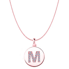 "M" Diamond Initial 14K Rose Gold Disk Pendant (0.17ct) fine designer jewelry for men and women
