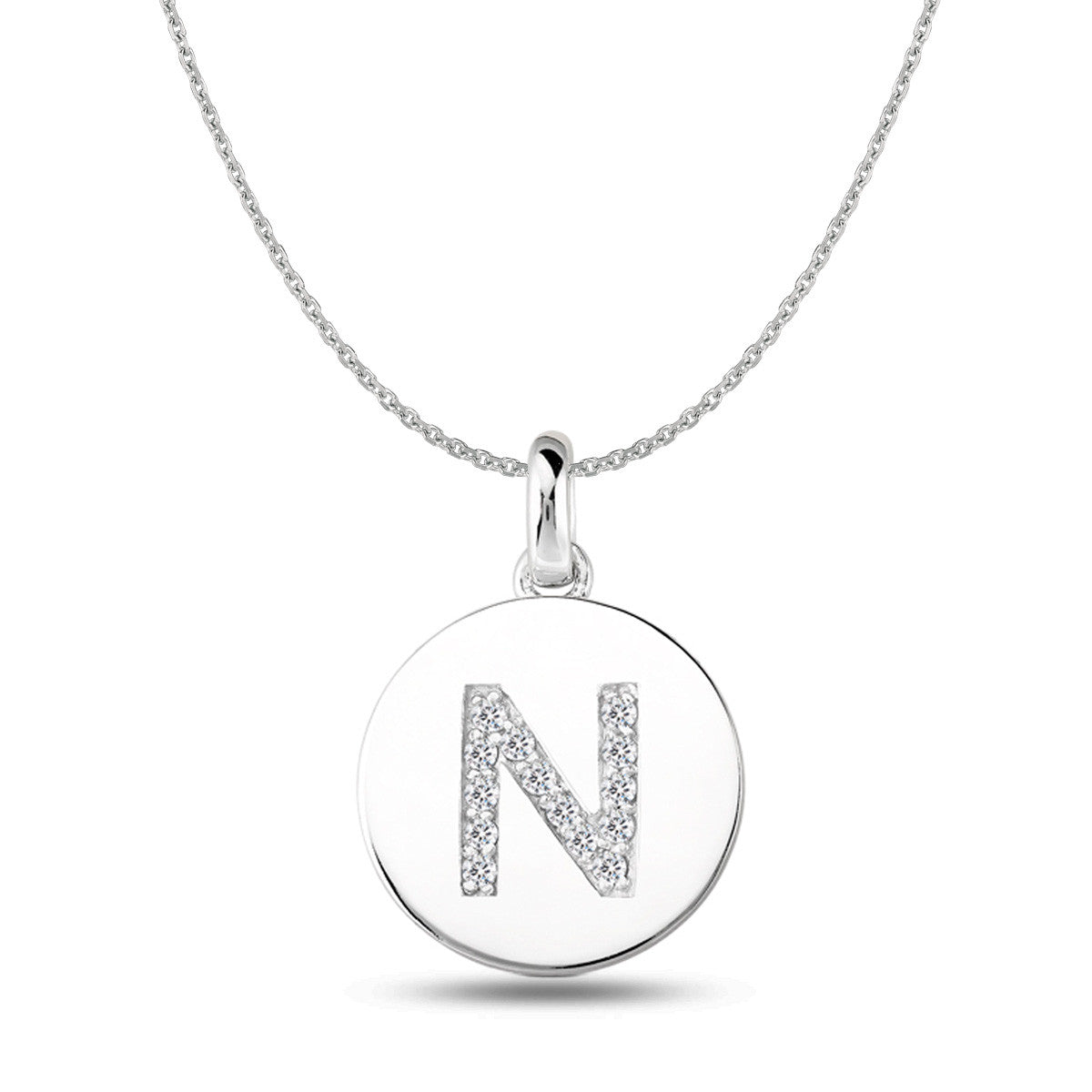 "N" Diamond Initial 14K hvitt gull Disk anheng (0,14ct) fine designersmykker for menn og kvinner