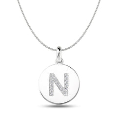 "N" Diamond Initial 14K vitguld Diskhänge (0,14ct) fina designersmycken för män och kvinnor