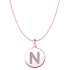 "N" Diamond Initial 14K Rose Gold Disk Pendant (0,14ct) fina designersmycken för män och kvinnor