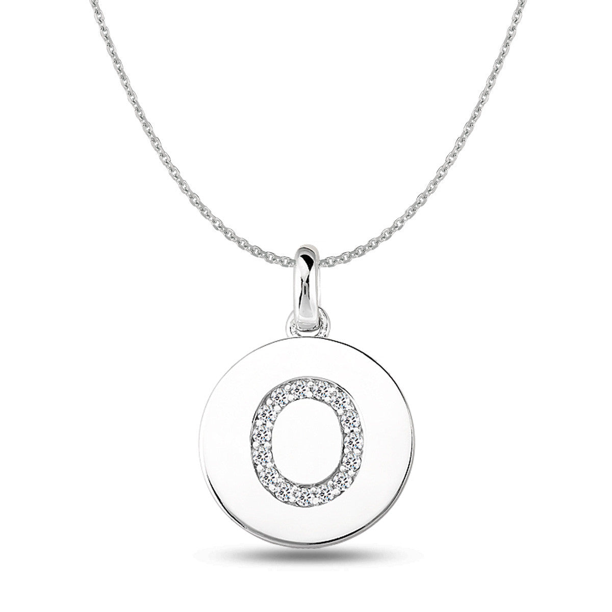 "O" Diamond Initial 14K White Gold Disk Pendant (0.16ct) - JewelryAffairs
 - 1