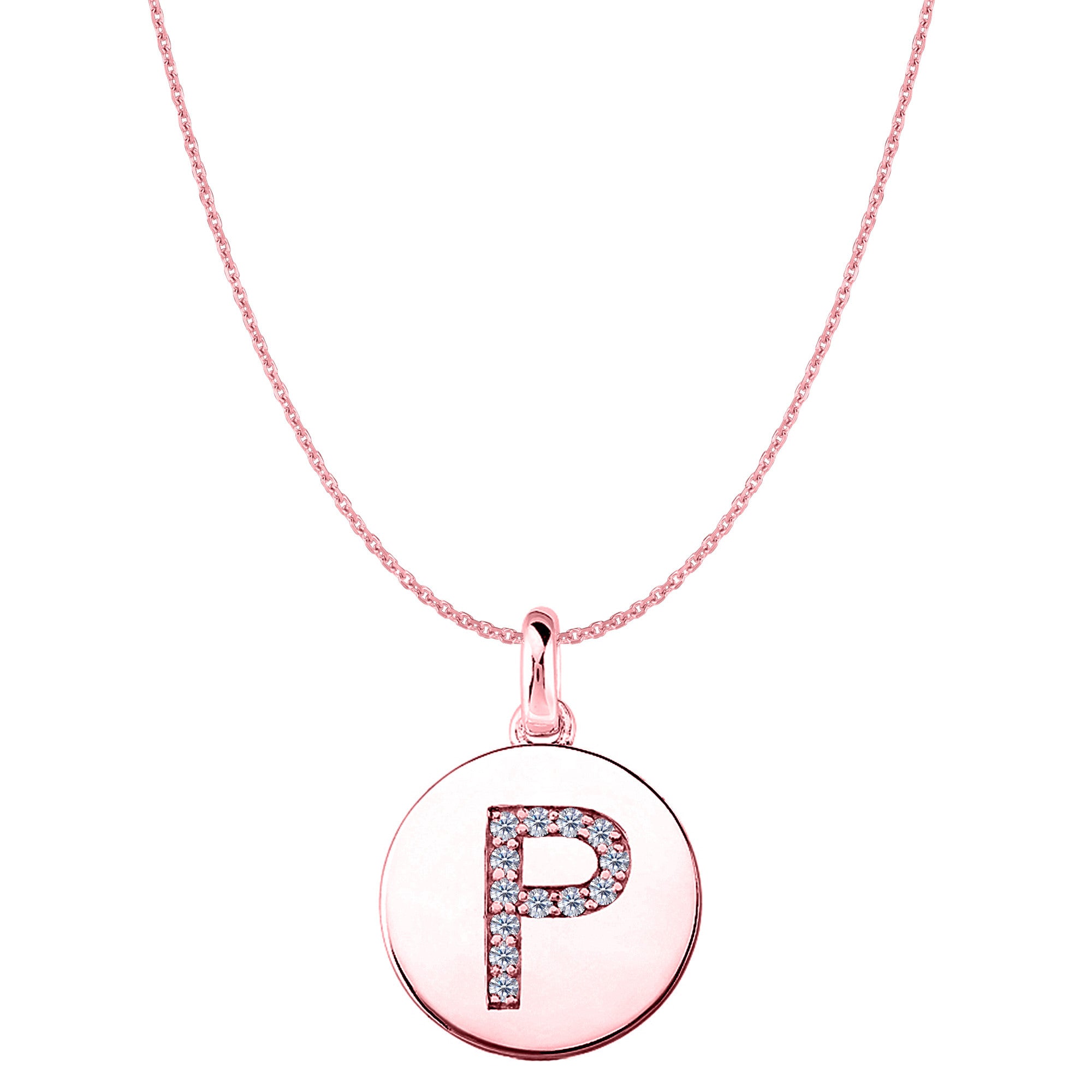 "P" Diamond Initial 14K Rose Gold Disk Pendant (0.13ct) - JewelryAffairs
 - 1