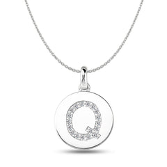 "Q" Diamond Initial 14K White Gold Disk Pendant (0.18ct) fine designer jewelry for men and women