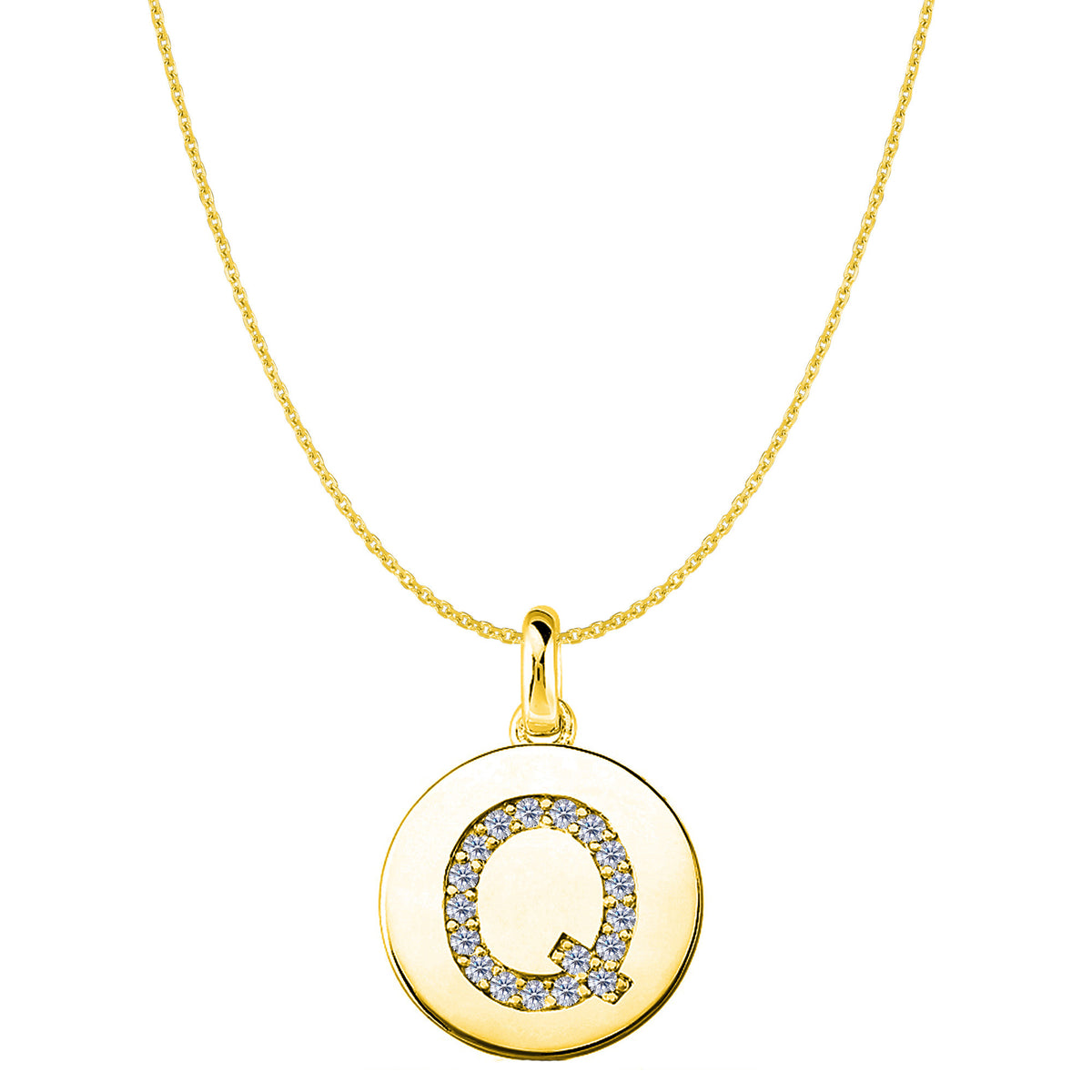 "Q" Diamond Initial 14K Yellow Gold Disk Pendant (0.18ct) fine designer jewelry for men and women