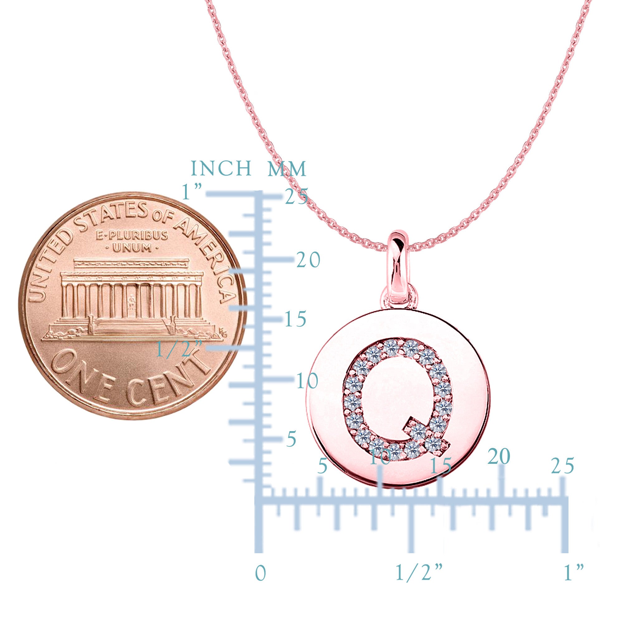 "Q" Diamond Initial 14K Rose Gold Disk Pendant (0.18ct) - JewelryAffairs
 - 2