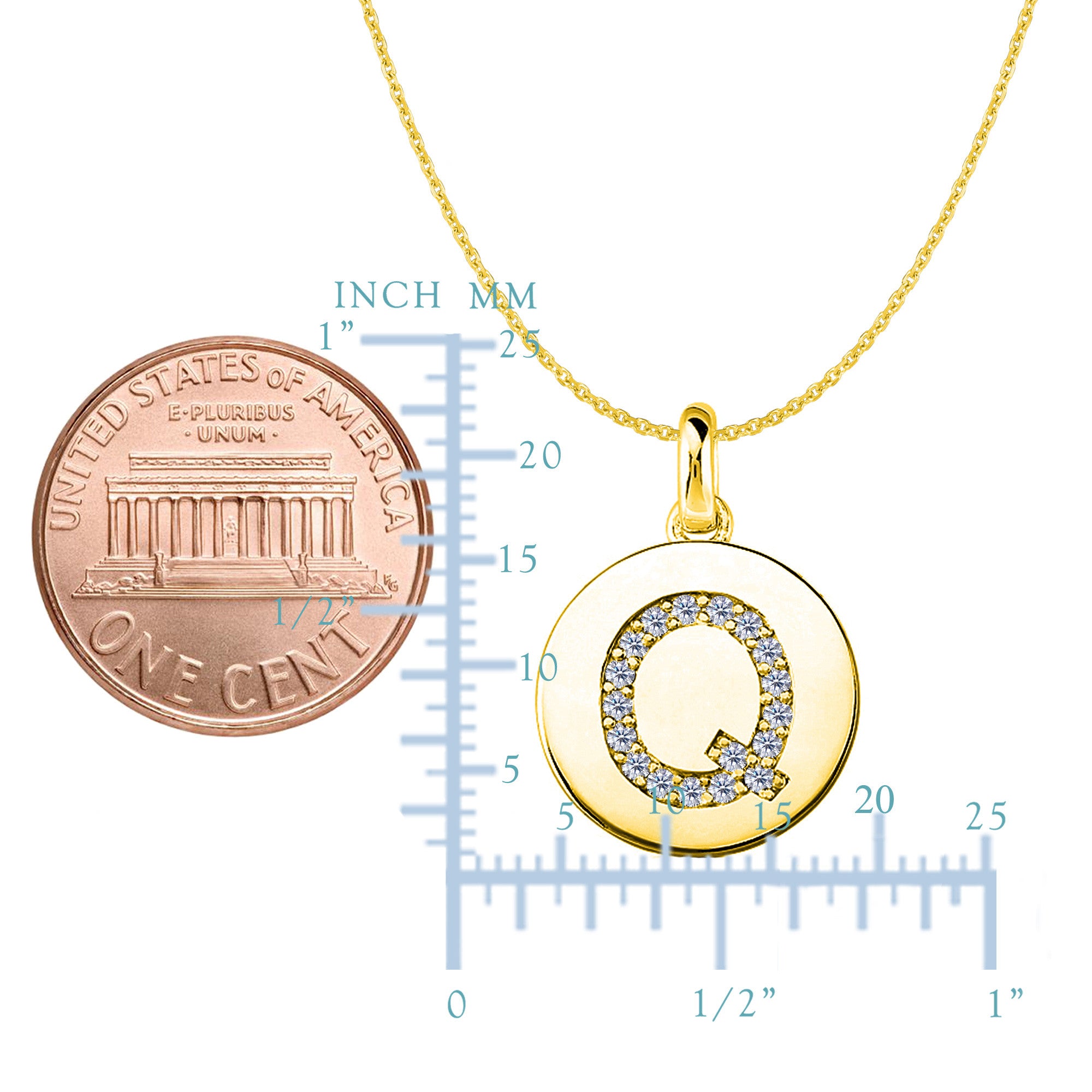 "Q" Diamond Initial 14K Yellow Gold Disk Pendant (0.18ct) fine designer jewelry for men and women