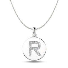 "R" Diamond Initial 14K White Gold Disk Pendant (0.17ct) - JewelryAffairs
 - 1