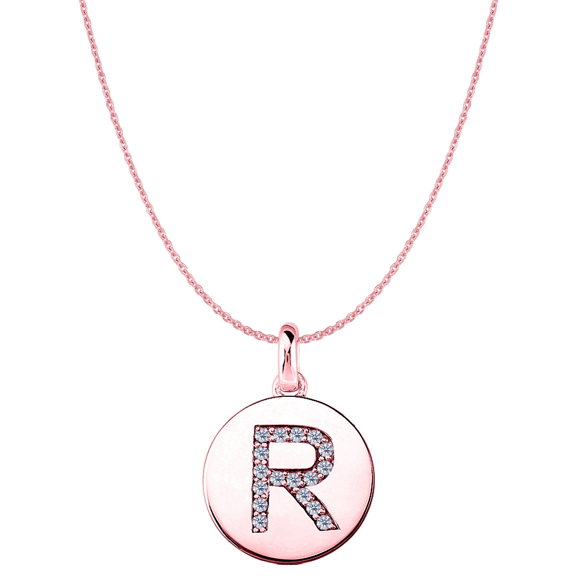 "R" Diamond Initial 14K Rose Gold Disk Pendant (0.17ct) - JewelryAffairs
 - 1