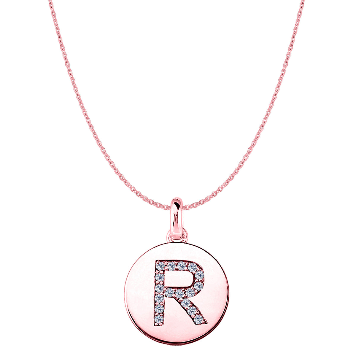 "R" Diamond Initial 14K Rose Gold Disk Pendant (0.17ct) - JewelryAffairs
 - 1