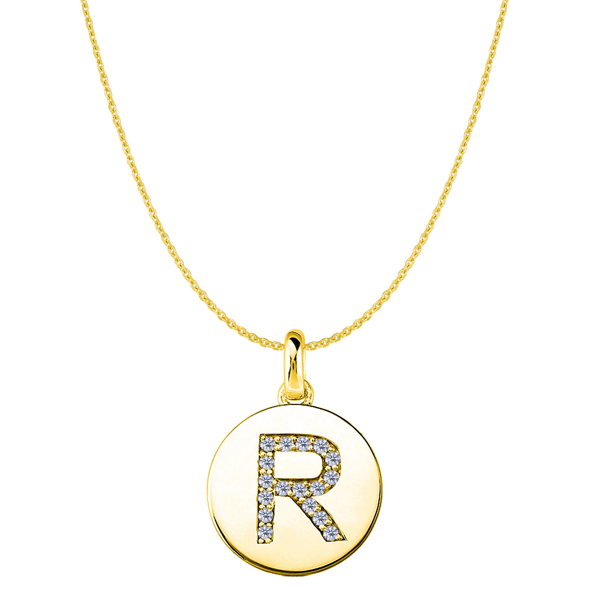 "R" Diamond Initial 14K Yellow Gold Disk Pendant (0.17ct) - JewelryAffairs
 - 1