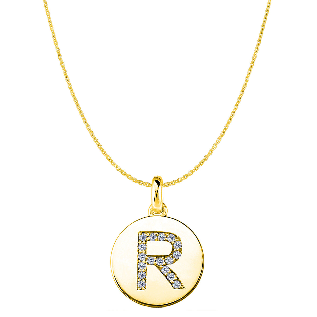 "R" Diamond Initial 14K Yellow Gold Disk Pendant (0.17ct) fine designer jewelry for men and women