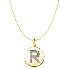 "R" Diamond Initial 14K Yellow Gold Disk Pendant (0.17ct) fine designer jewelry for men and women