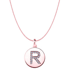 "R" Diamond Initial 14K Rose Gold Disk Pendant (0.17ct) - JewelryAffairs
 - 1