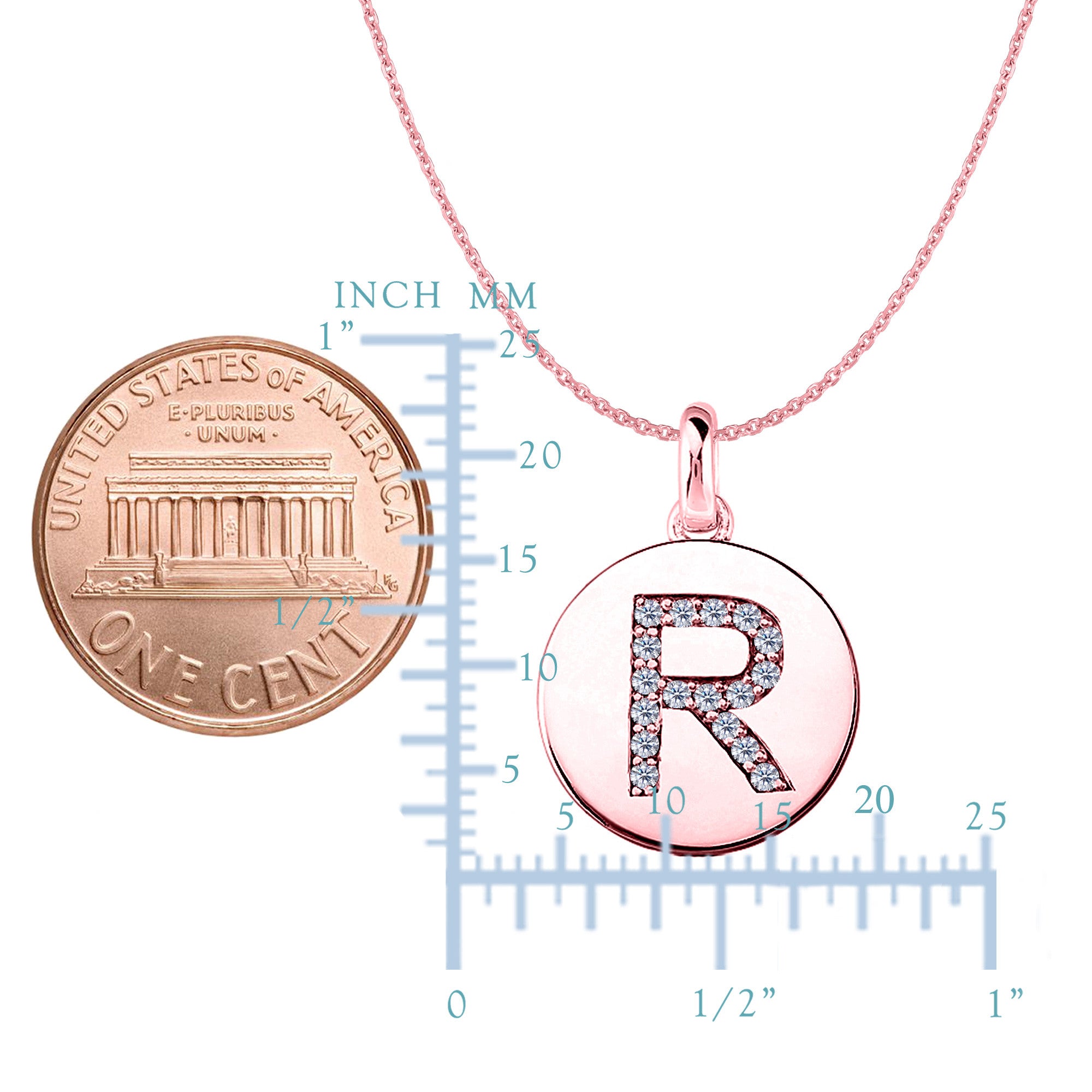 "R" Diamond Initial 14K Rose Gold Disk Pendant (0.17ct) - JewelryAffairs
 - 2