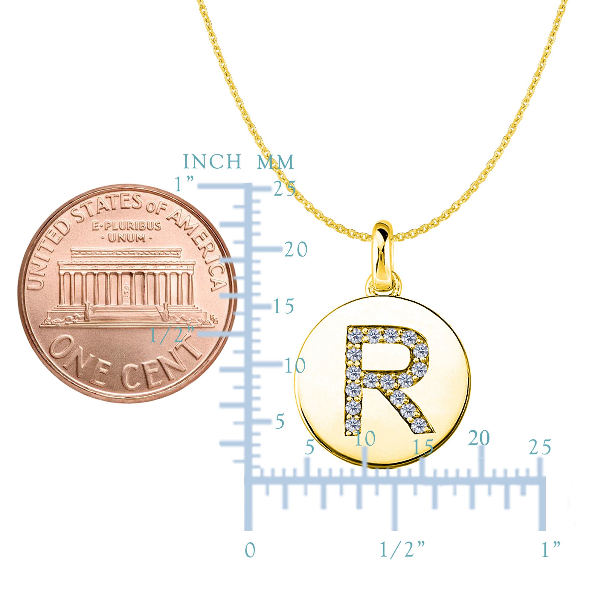 "R" Diamond Initial 14K Yellow Gold Disk Pendant (0.17ct) - JewelryAffairs
 - 2
