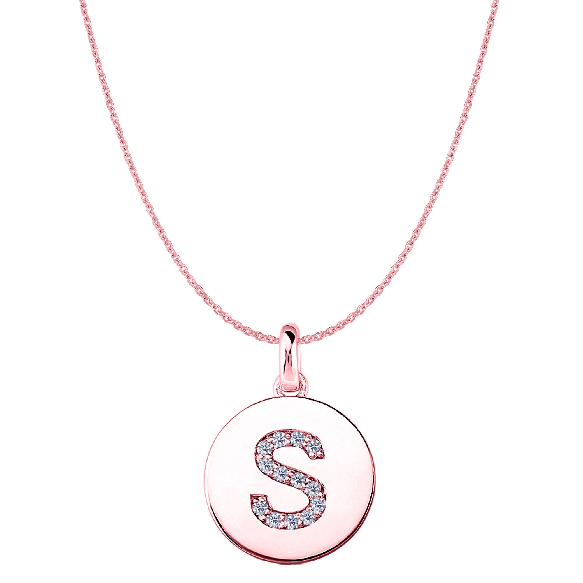 "S" Diamond Initial 14K Rose Gold Disk Pendant (0.14ct) - JewelryAffairs
 - 1