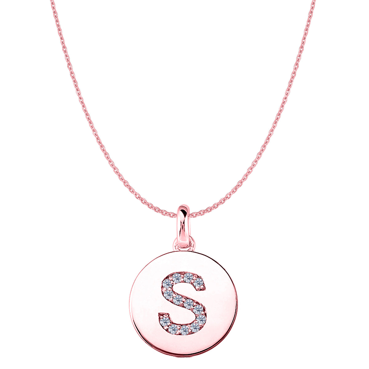 "S" Diamond Initial 14K Rose Gold Disk Pendant (0.14ct) - JewelryAffairs
 - 1