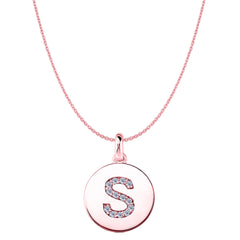 "S" Diamond Initial 14K Rose Gold Disk Pendant (0.14ct) - JewelryAffairs
 - 1