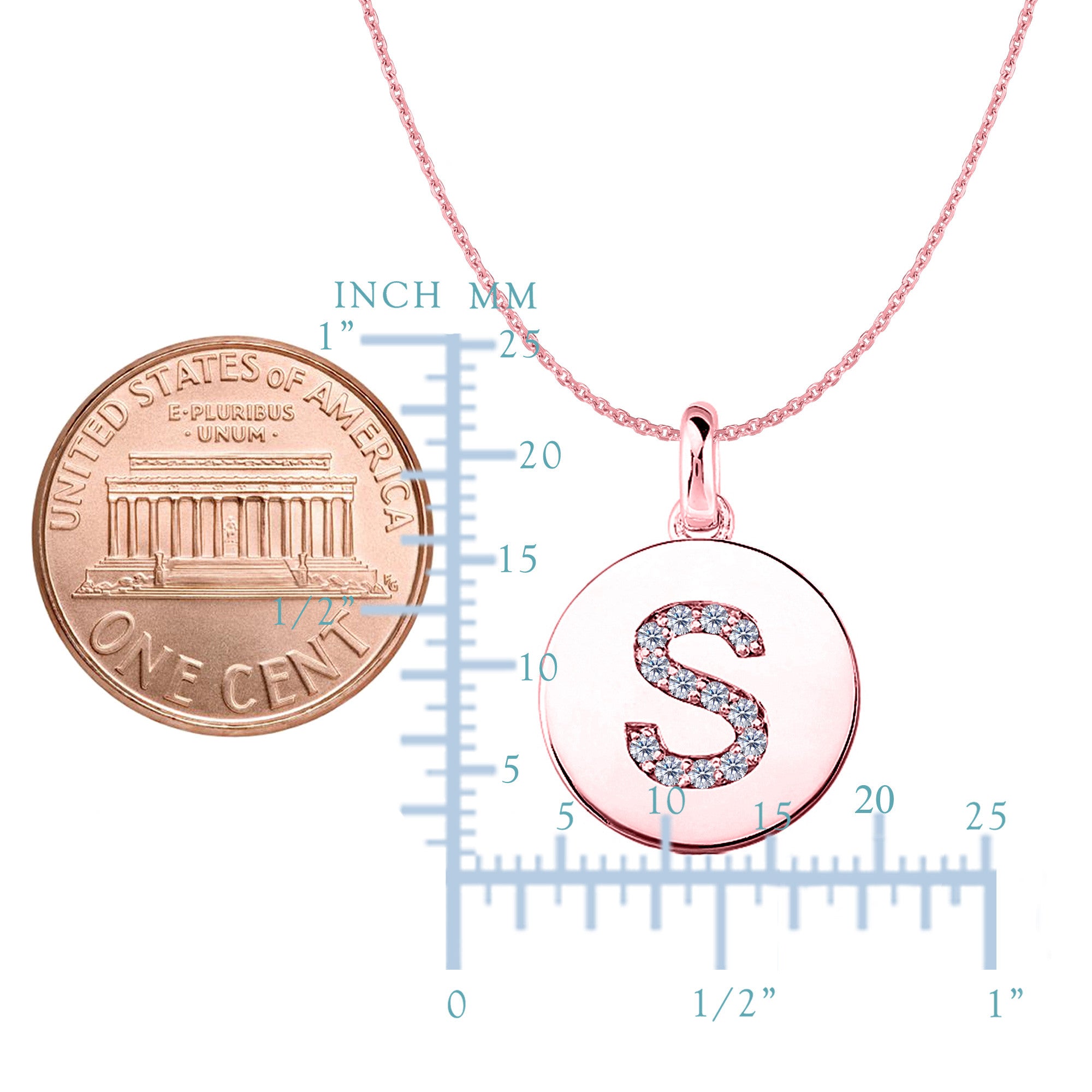"S" Diamond Initial 14K Rose Gold Disk Pendant (0.14ct) - JewelryAffairs
 - 2