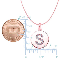 Ciondolo a forma di disco in oro rosa 14 carati con iniziale "S" (0,14 ct), gioielleria di alta qualità per uomo e donna