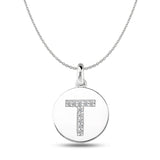 "T" Diamond Initial 14K White Gold Disk Pendant (0.10ct) - JewelryAffairs
 - 1