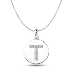 "T" Diamond Initial 14K vitguld Diskhänge (0.10ct) fina designersmycken för män och kvinnor